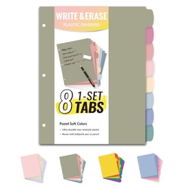 Sooez 8 Tabs Long-Lasting Plastic Write & Erase Large Tabs Dividers for 3 Ring Binder, Aesthetic Cute Pastel Binder Dividers for Student, Teacher, Office, Home Organizers, 1 Set, Dusty Color