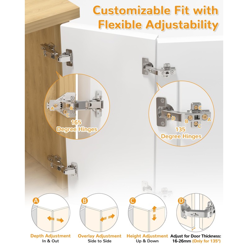 Chibery 2 Pair 135 Degree & 165 Degree Hinges Kit