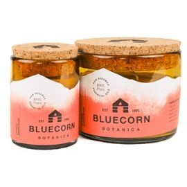 Cypress & Sandalwood Essential Oil & Pure Beeswax Candle in Blown Glass Vessel. Bluecorn Beeswax Botanica. Non-Toxic Scented Candle in 100% Recycled Glass. 8 oz.