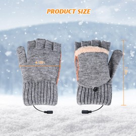 KAMEUN Heated Gloves for Men and Women, Thermal Gloves with Heating, Heated Gloves with USB Hand Warmer, Half Finger Knitted Gloves for Indoor and Outdoor Use, Gray M