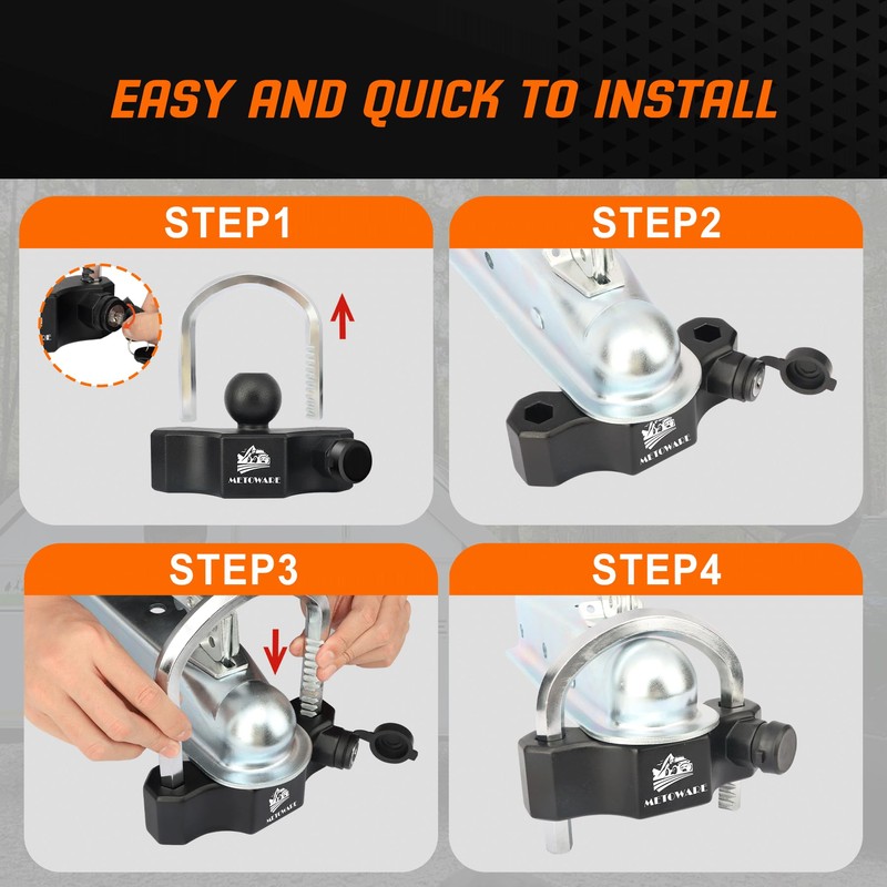 METOWARE Universal Trailer Coupler Lock, Adjustable Heavy-Duty Trailer Htich Locks