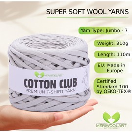 MeriWoolArt® Premium Cotton for Crochet and Macrame, 10mm x 110m Quality Cotton Yarn, T-Shirt Yarn for Handbag, Carpets, Plant Baskets, Throw Pillows and Macrame Wall Hanging or Gift Ribbon
