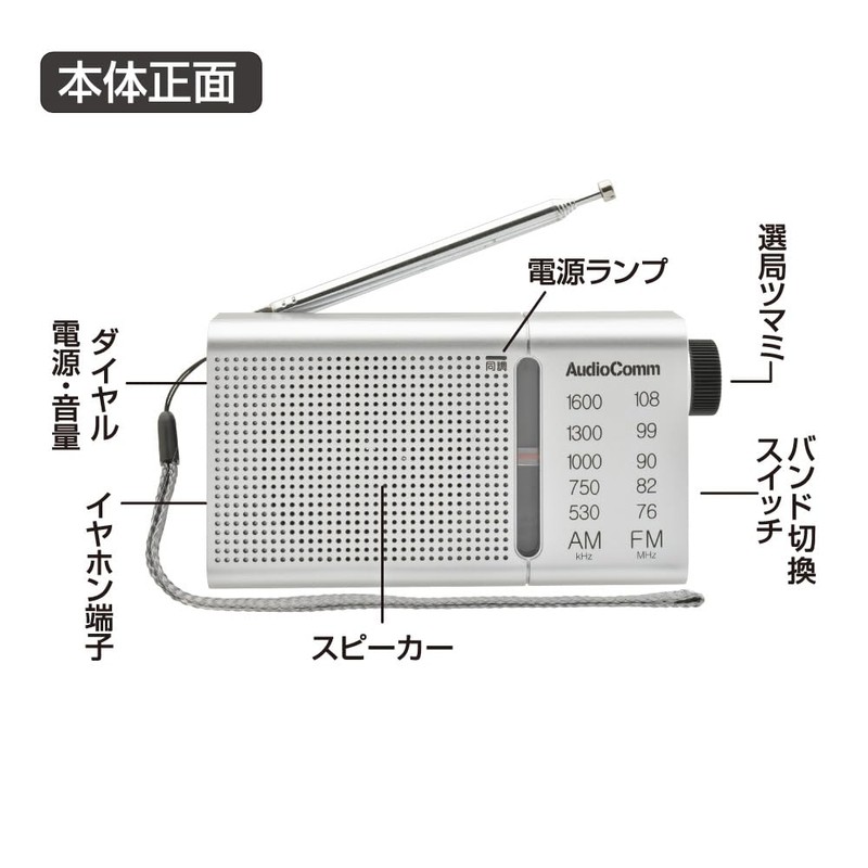 Ohm RAD-P503S 03-0990 AudioComm AM/FM Handy Radio Silver