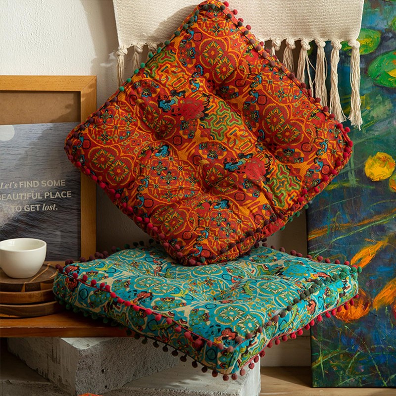 ELEFOCUS Orange Bohemian Seat Cushion,Indoor Boho Chair Cushions for Dining
