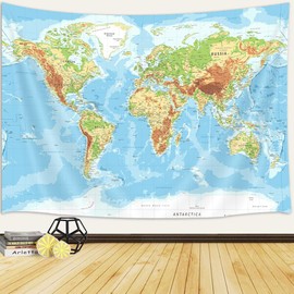 JAWO World Map Tapestry Wall Hanging for Kids Student, World Map with Countries and Major Cities Tapestry Educational Tapestry for Bedroom Living Room Dorm Home, 80.00'' x 60.00''