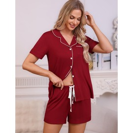 HNG Womens Pajama Set Maternity 2 Piece Set Maternity Sleepwear Set Cotton Sets For Women Wine Red,XXL