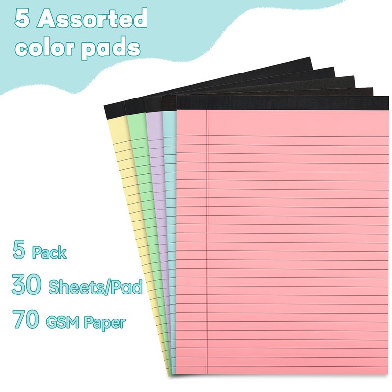 Thboxes Colored Legal Pads 8.5 x 11, Wide Ruled 5