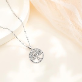 J.MUEN Tree of Life Necklace for Women, 925 Sterling Silver Chain, Birthday, Valentine's Day, Christmas Gifts for Women, Friends, 45 + 5 inches, Sterling Silver, Cubic Zirconia