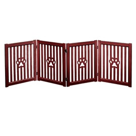 Trimate: 4 Panel Dog Gate - Mahogany - Foldable Wooden Freestanding Pet Gate, 80" L x 23.6" H, for Doorways, Halls & Stairs, 360 Degree Rotated Hinges