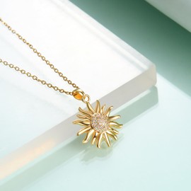 Rnivida 14K Gold Plated Sun Necklace for Women,Sunflower Jewelry Gift for Everyday Wear