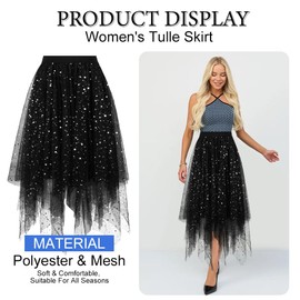 AUYAO Women's Tulle Skirt Classic Medium Length Ballet Tutu Skirt Irregular Tutu Skirt Women's Mesh Stitching Tutu Skirts Elastic Tulle Skirt High Waisted Skirt A-line Midi Skirt Layered Skirt Summer