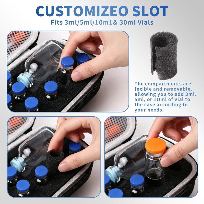 12-Slot Peptide Case for Fridge - Premium Foam Insert Holds