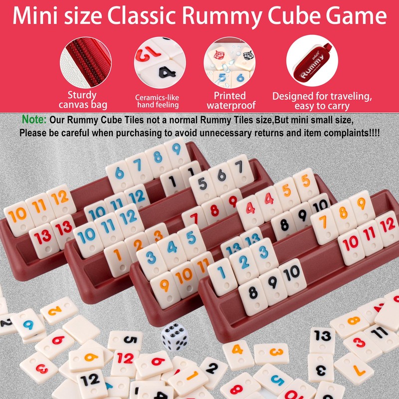 Smilejoy Mini Rummy Cube 4 Players Edition,Travel Rummy Game Set