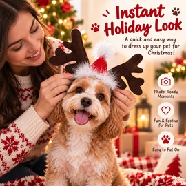 Reindeer Antler Pet Headband for Dogs & Cats – Christmas Costume Accessory for Holiday Dress-Up