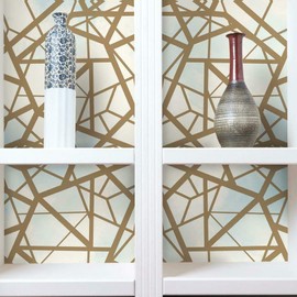 RoomMates RMK10689WP Sky and Metallic Gold Shatter Geometric Peel and Stick Wallpaper 20.5" wide x 16.5 feet