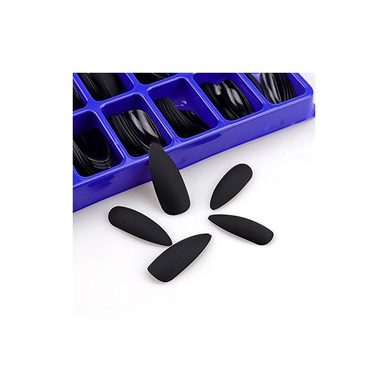 100 Stiletto Press-On Tips, Matte Black, Click-It Nails for Quick