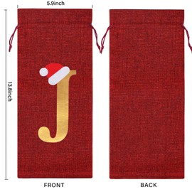 Burlap Christmas Wine Bag With Letters - Champagne Gift Bag With Drawstring