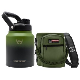 NATURE PIONEOR Insulated Water Bottles with Strap Pouch - 84 oz Stainless Steel Vacuum Water Bottle with Holder/Carrier/Sleeve - Reusable 18/8 Food Grade Thermos Water Jug