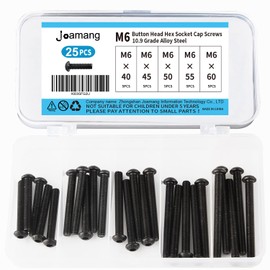 Joamang M6 x 40mm 45mm 50mm 55mm 60mm Button Head Socket Cap Screws Bolts, 10.9 Grade Alloy Steel, Black Oxide Finish, Metric Allen Hex Drive, Fully Threaded, Assortment Kit 25Pcs