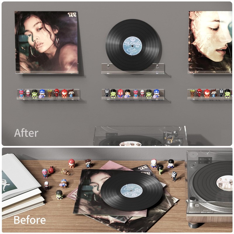 AITEE Vinyl Record Shelf Wall Mount: 6 Pack Acrylic Clear