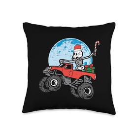 Boys Christmas Decor Kids Toddler Pajamas Gifts Skeleton Monster Truck Xmas Toddler Boys Christmas PJs Kids Throw Pillow, 16x16, Multicolor