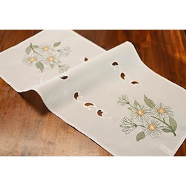 Tablecloth Table Runner Embroidered 40 x 90 cm Flowers Green (40 x 90)