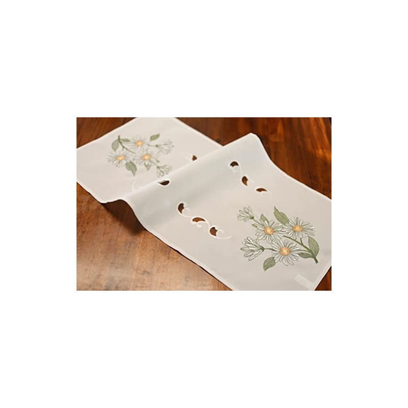 Tablecloth Table Runner Embroidered 40 x 90 cm Flowers Green