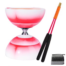 HenMerry Chinese Yoyo Diabolo Set - Triple Bearing Diabolo Juggling Toy with Diablo Sticks, String & Net Bag (Red)