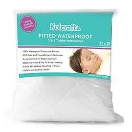Kolcraft Fitted Waterproof Crib and Toddler Mattress Pad Cover Protector - 52" x 28" - White