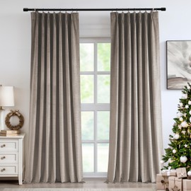 Vision Home Mocha Tan Velvet Pinch Pleated Blackout Curtains 95% Room Darkening Window Curtains 90 inch for Living Room Bedroom Thermal Insulated Velvet Pleat Drapes Pin Hooks Back Tab 40" Wx90 Lx2