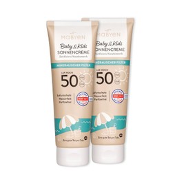 MABYEN 100% Mineral Sun Cream Baby & Kids SPF 50 Set, 2 x 100 ml - Baby Sun Cream with Mineral UVA/UVB Filter, Instant Protection without Exposure Time - Waterproof, Fragrance-Free Natural Cosmetics