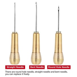 Set of 2 Copper Handle Leather Sewing Awl Sewing Needle Hand Stitch for Leather Shoe Repair