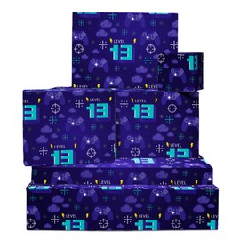 CENTRAL 23 Boys Wrapping Paper - Gamer - 13th Birthday - 6 Sheets of Gift Wrap - 13 Year Old Gaming Gifts - Teenager - Comes with Stickers - Recyclable