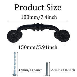 AUXBC 4PCS Drop Bail Cabinet Handles 6 Inch Hole Centers, Vintage Zinc Alloy Swing Drawer Pulls 7.4" Length, Rustic Black Finish for Kitchen Dresser Furniture Hardware
