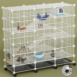 STILLCOVE Big Guinea Pig Cages Indoor: 3-Tier C&C Rabbit Cage Small Animal Cage on Wheel with Removable Tray for Bunny Hamster Ferret Rat Chinchilla Hedgehog