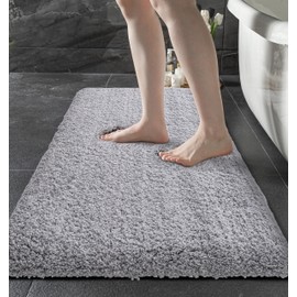 Disolla Gray Bathroom Rug 24x48 Non Slip Fluffy Bath Mat for Bathroom Floor Washable Plush Luxury Bath Rug for Tub Soft Shaggy Bathroom Shower Sink Mat