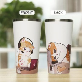 Funkrin - Taza de café aislada con revestimiento de cerámica, taza de café helado de 16 onzas con tapa abatible y asa, doble pared a prueba de fugas al aspiradora para viajes, oficina, escuela, fiesta, camping