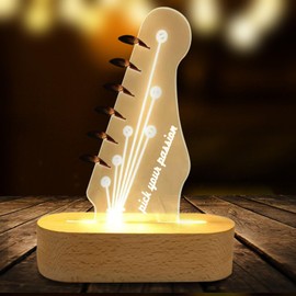 TZQFROCE Light Up Guitar Pick Holder Guitar Pick Display Stand Acrylic Electric Guitar Headstock Shaped Pick Holder with Wooden Base Gift for Guitar Players Guitarists