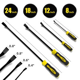 KJE 4-Piece Heavy Duty Pry Bar Set (8",12",18",24") - Automotive Pry Bar set with Strike Cap & Angled Tip for Auto Repair, Demolition & Construction