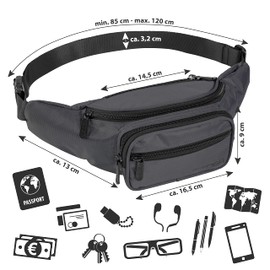 PEDEA Trend* Waterproof Bum Bag with Zip for Men and Women Size M Grey, gray, Modern