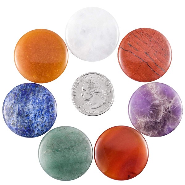 SUNYIK Natural 7 Chakra Stone Set, Polished Flat Worry Stones Palm Pocket Stones Healing Crystal for Engraving Meditation Reiki Balancing