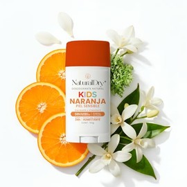 NaturalDry - Kids Piel Sensible - Desodorante orgánico SIN Bicarbonato de Sodio - Natural para niños - No obstruye los poros - Elimina el mal olor - SIN ALUMINIO - Sin parabenos - Aroma Naranja - en barra (1 unidad)