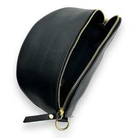 Women's Leather Bum Bag with Golden Carabiner, Crossbody Bag, Belt Bag, Chest Bag, Boom Bag, Waist Bag, black, Classic