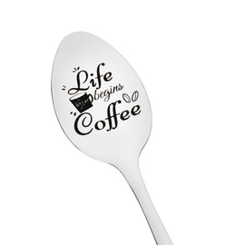 Coffee Spoon Gifts for Women Men Friends Christmas Birthday Gifts for Couple Coworker Family Gifts for Coffee Lovers Life Begins After Coffee Spoons Engraved