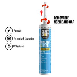 Great Stuff Window & Door Sealant Hybrid White Caulk 10.1 fl. oz - Indoor and Outdoor Caulking Weatherproof - Outdoor Sealant, Waterproof When Dry, Low Odor, Paintable Caulk, Window Sealant