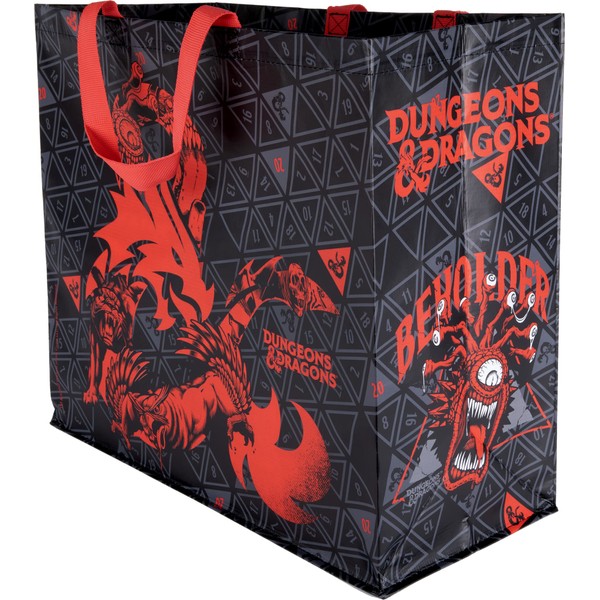Konix Dungeons & Dragons Shopping Bag 40 x 45 x 20 cm - Recycled Material - Monsters Motif - Black and Red