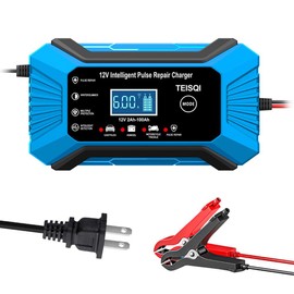 TEISQI Car Mounted 12v 6a Intelligent Battery Charger Detects Battery Voltage, Temperature Compensation, Fully Charged Self Stop, Suitable for Cars, Trucks, Motorcycles, Lawn Mowers, Boats (Blue)