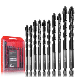 ZKH 10 PCS Masonry Drill Bit Set, Cement drill bits made of Cemented Carbide,3/16 to 1/2 inch Masonry drill bits for Concrete,Ceramics,Glass, Brick drill bit,Masonry bit.