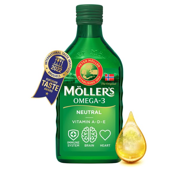Moller's ® | Omega 3 Cod Liver Oil | Omega-3 Dietary Supplements with EPA, DHA, Vitamins A, D and E | Superior Taste Award | 166 Years Existing Brand | Neutral | 250ml