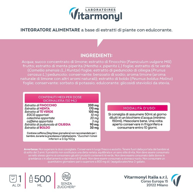 Vitarmonyl Ventre Piatto - Drenante con Thè Verde e Finocchio